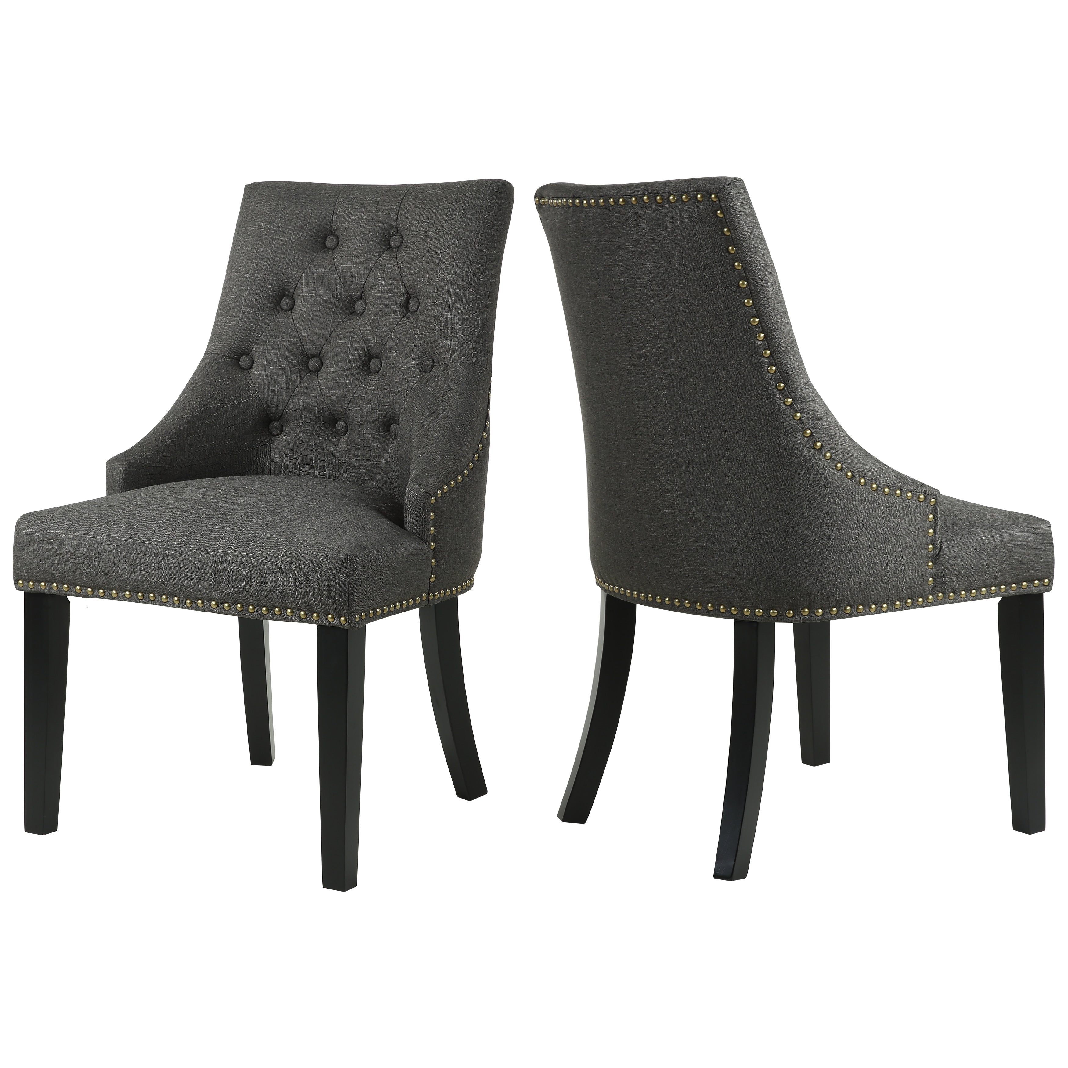 Fabric Upholstered Dining Chairs Button Tufted Nailhead Trim Accent Chairs Set of 2