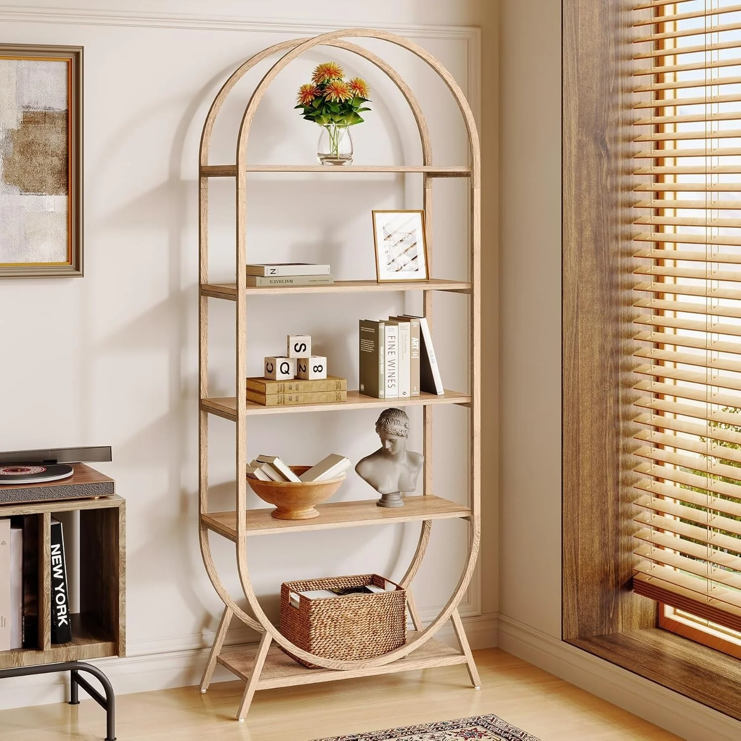 70.8 Inches Tall Bookshelf, 5 Tiers Arched Bookcase with Metal Frame