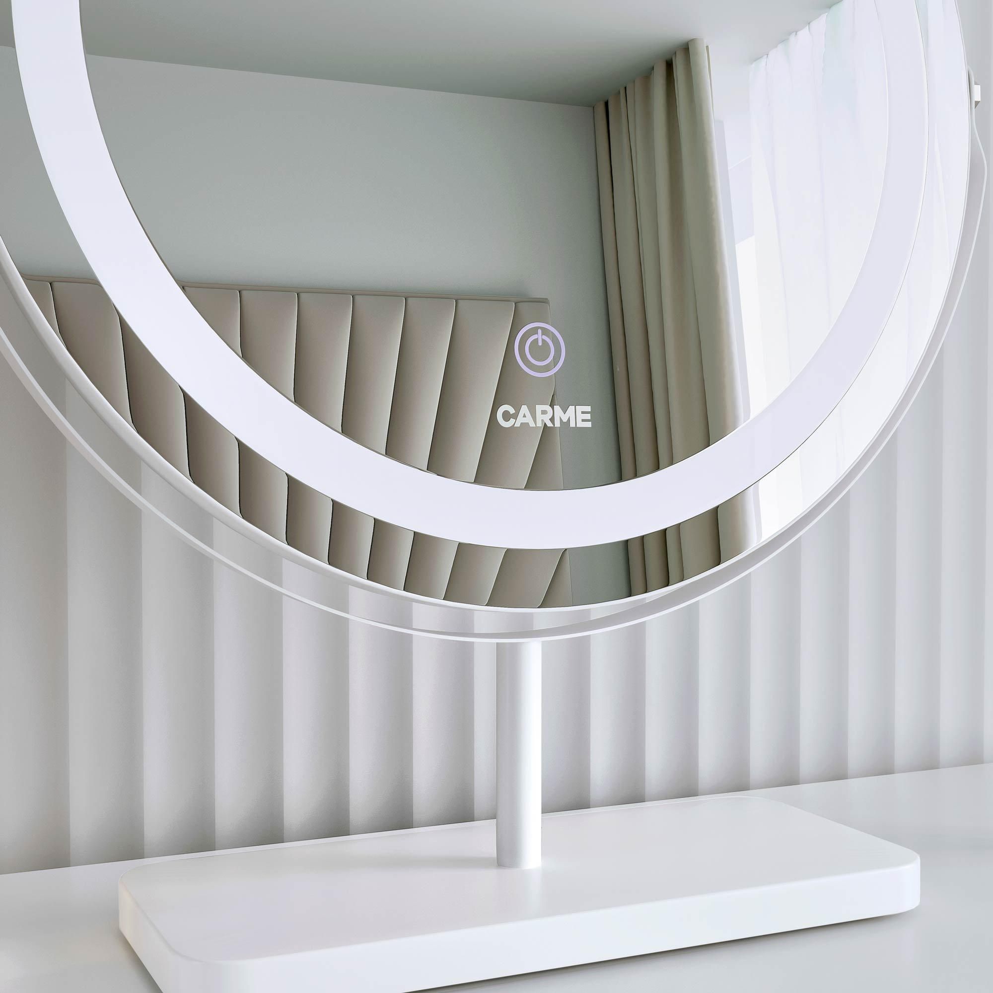 CARME HOME Ava White Marble Touch Sensor LED Light Mirror
