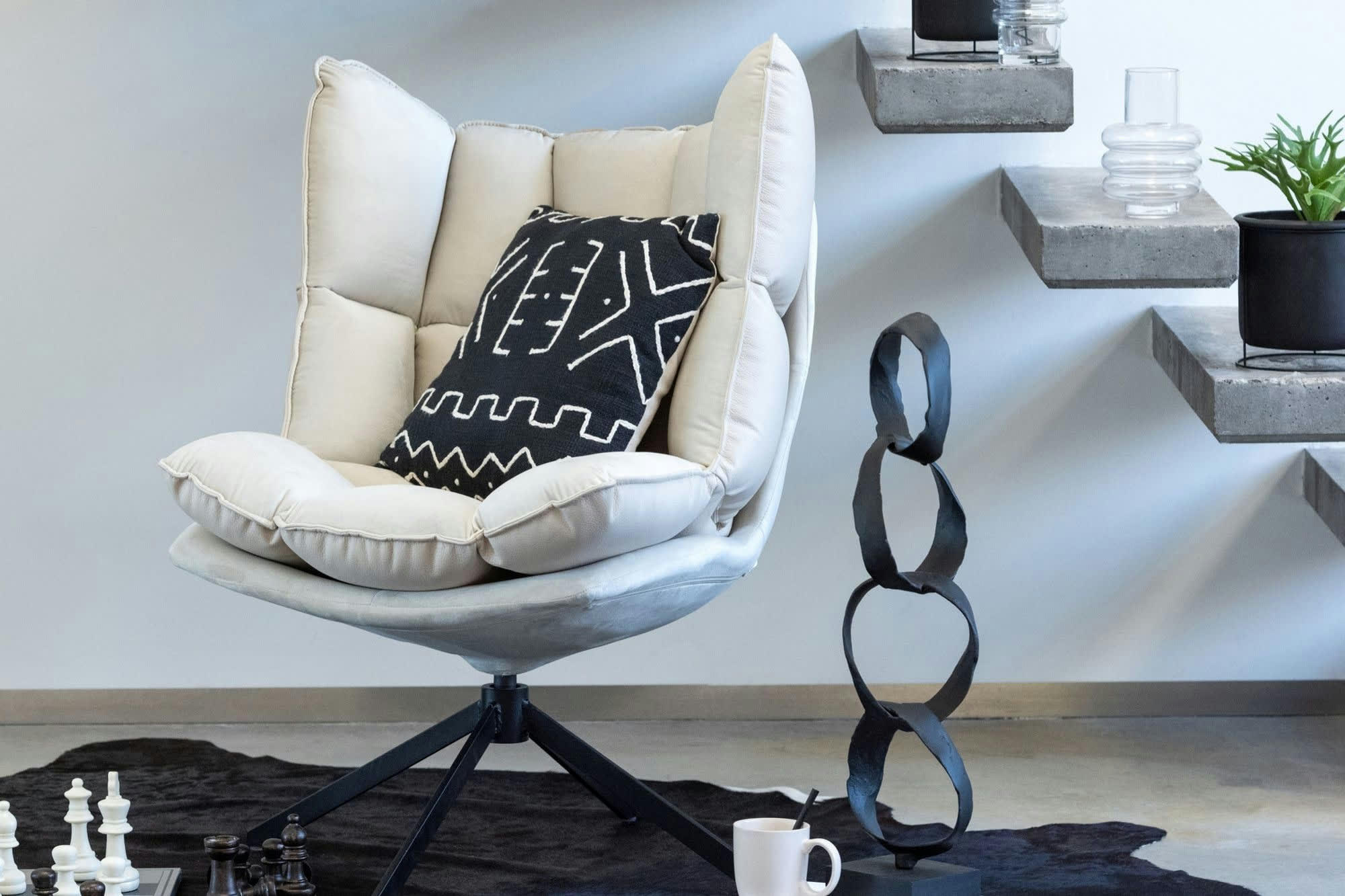 FENIX - Fauteuil de relaxation en tissu et simili et piétement métal noir