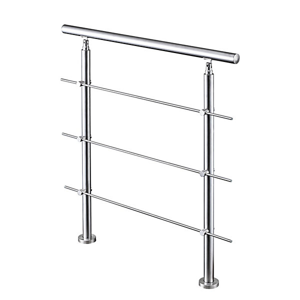 Garde-corps 100cm avec main courante, en acier inoxydable 201, pour intérieur et extérieur, garde-corps avec 3 traverses