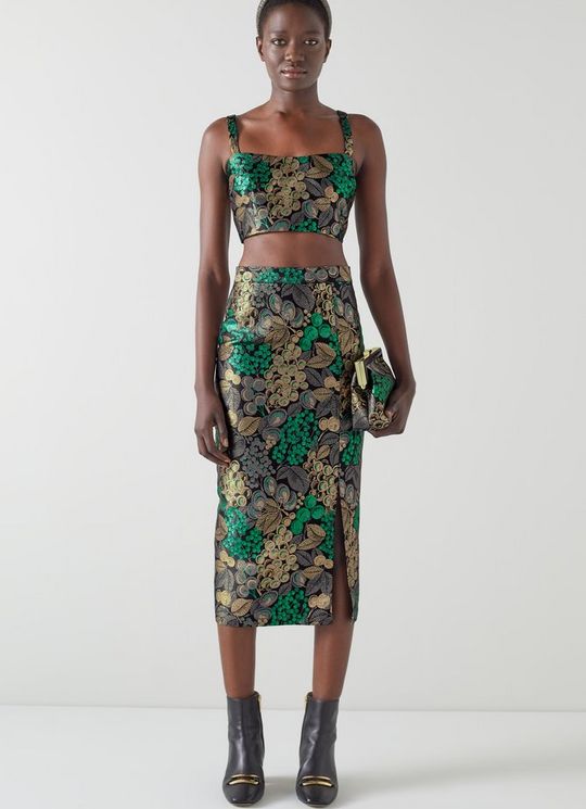 Charlotte Metallic Fruit Brocade Crop Top