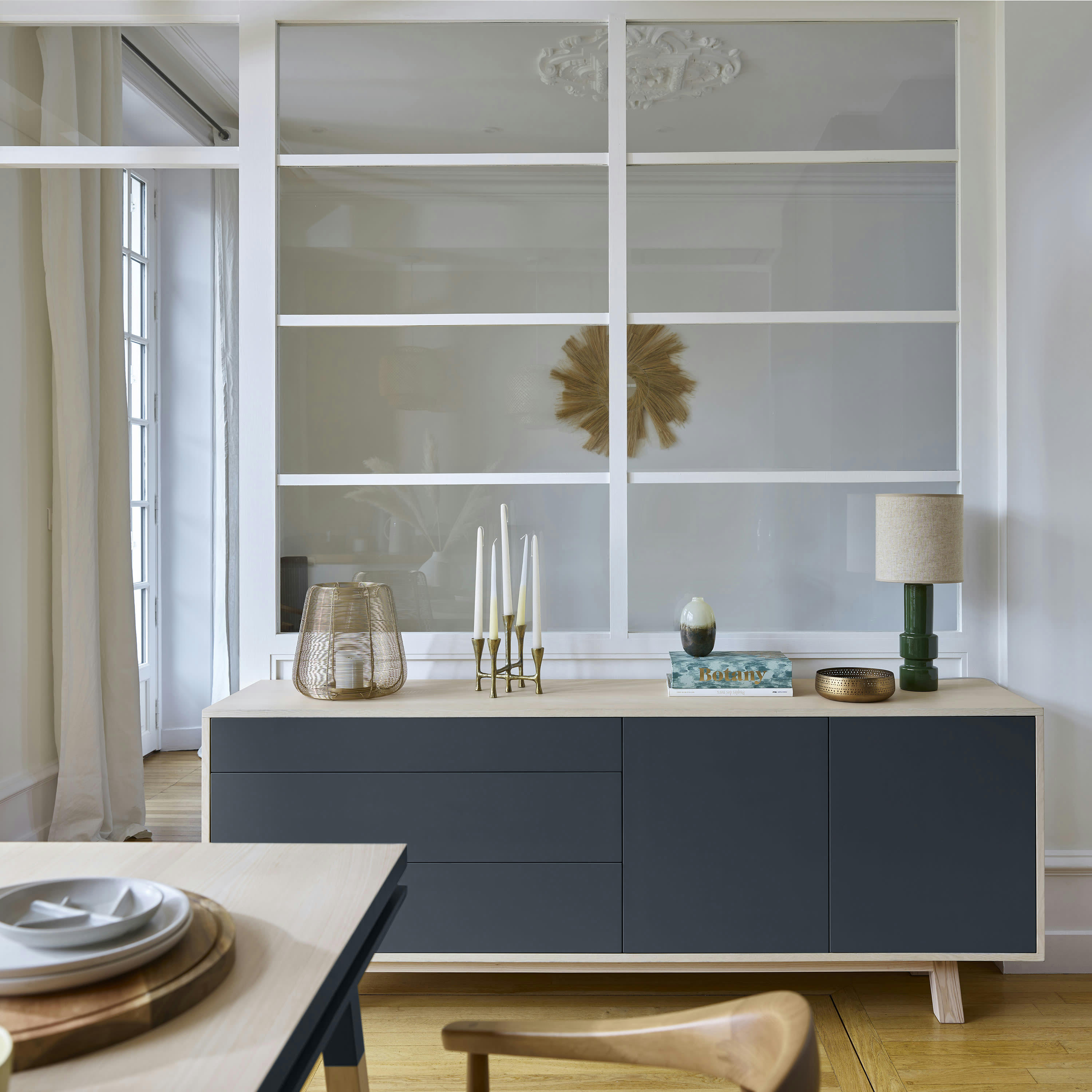 KUBE - Buffet bas 2 portes+3 tiroirs 200 cm, en frêne