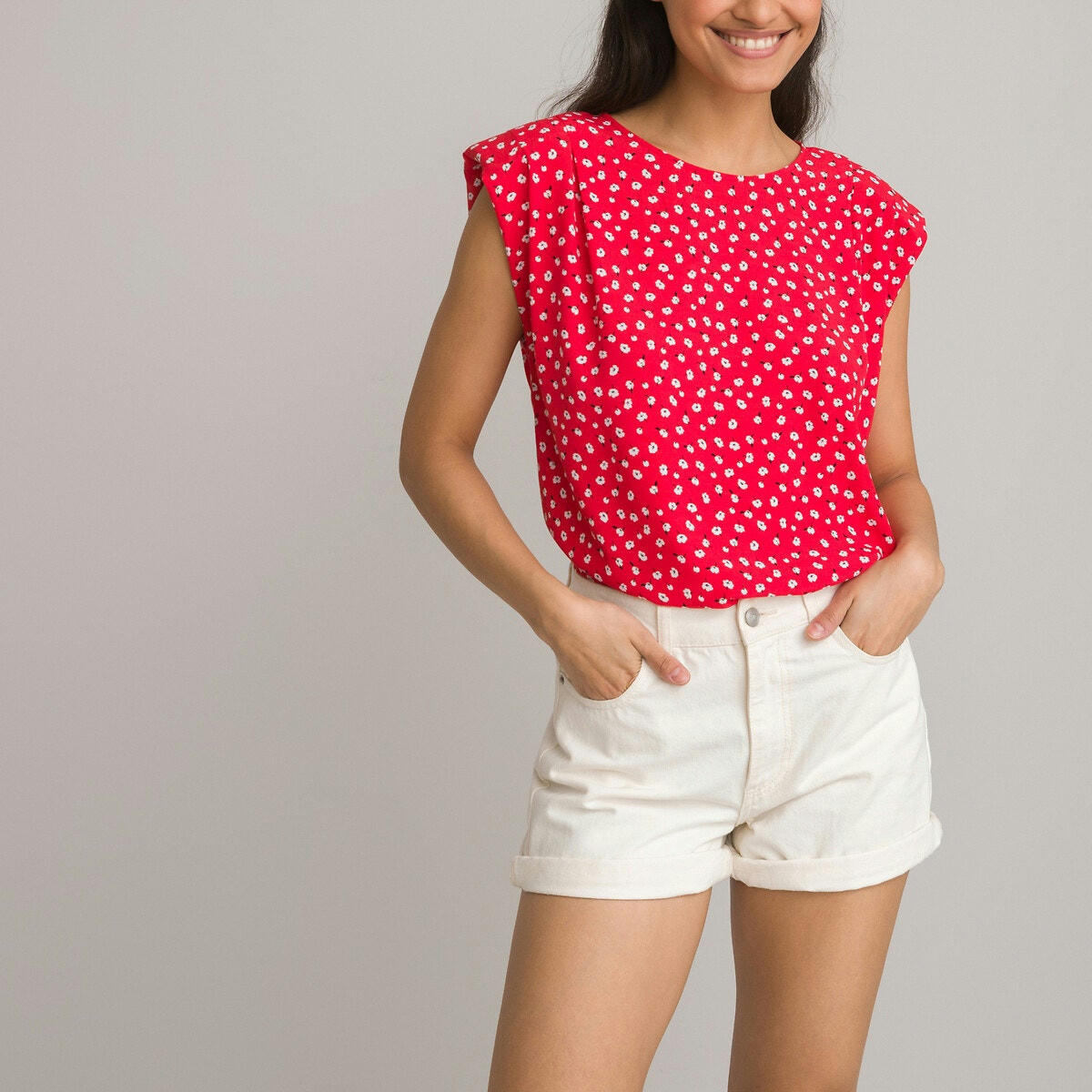 Top sans manches, épaulettes, imprimé floral