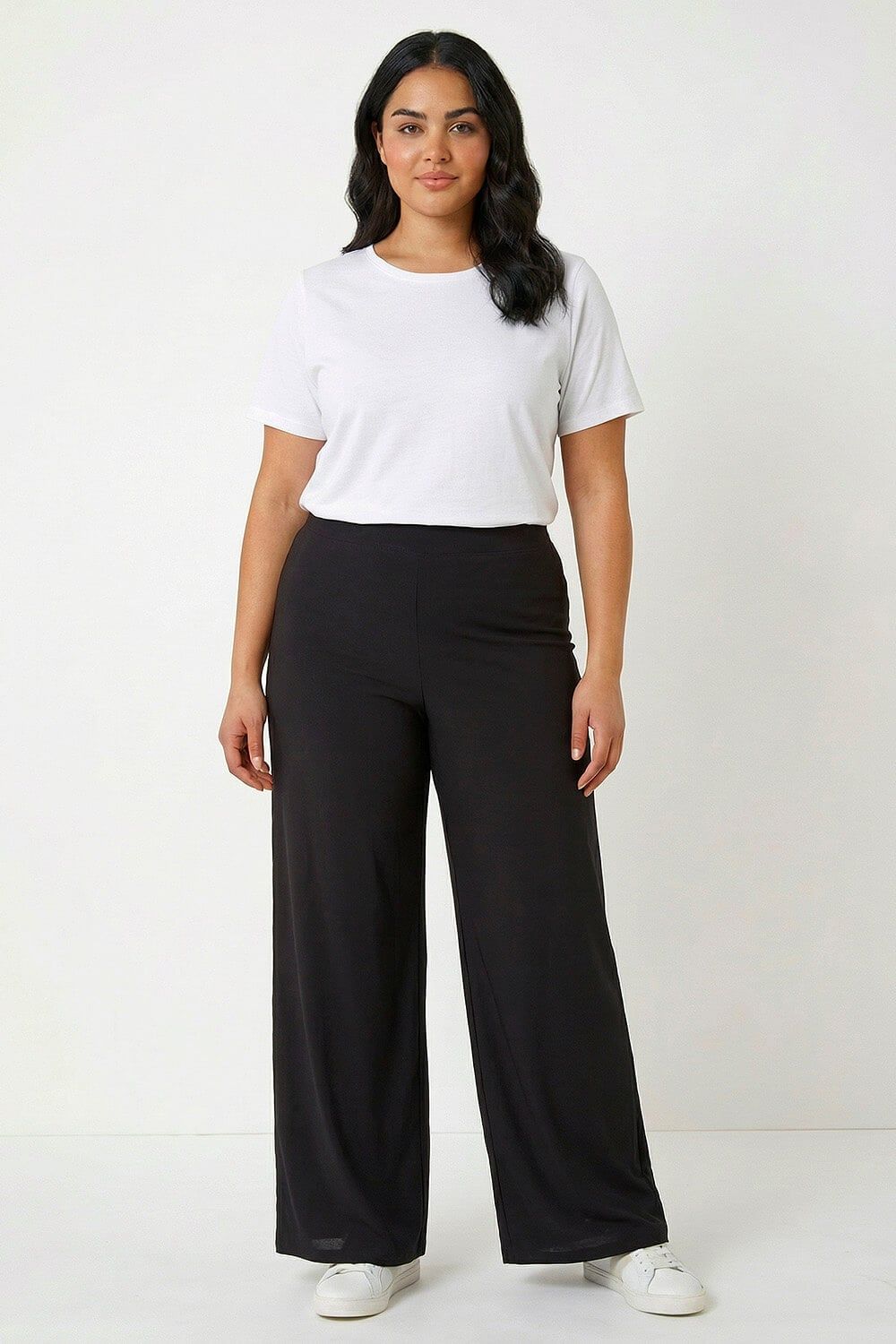 Roman Curve Elastic Waist Wide Leg Trousers