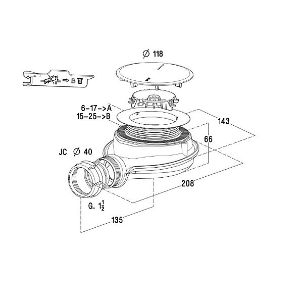 Bonde extra-plate pour receveur de douche perçage 90 mm capot métal chromé Nicoll 0205801 turboflow xs