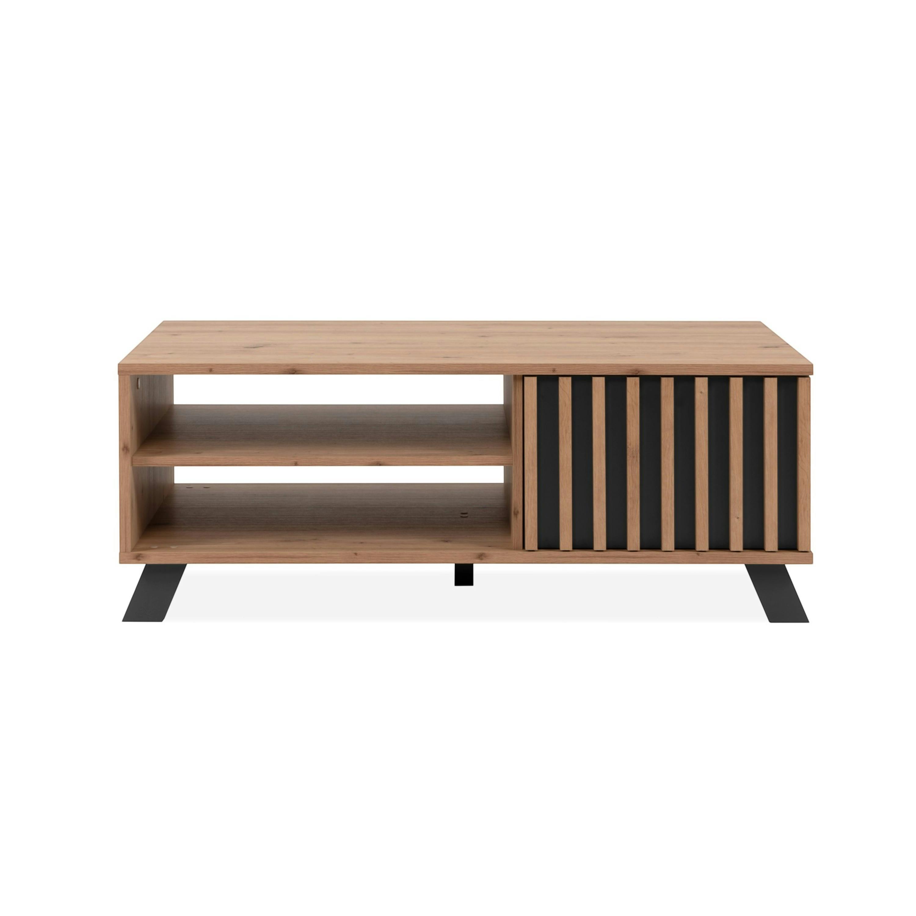 Table basse moderne 1 porte noire rainurée ALVA