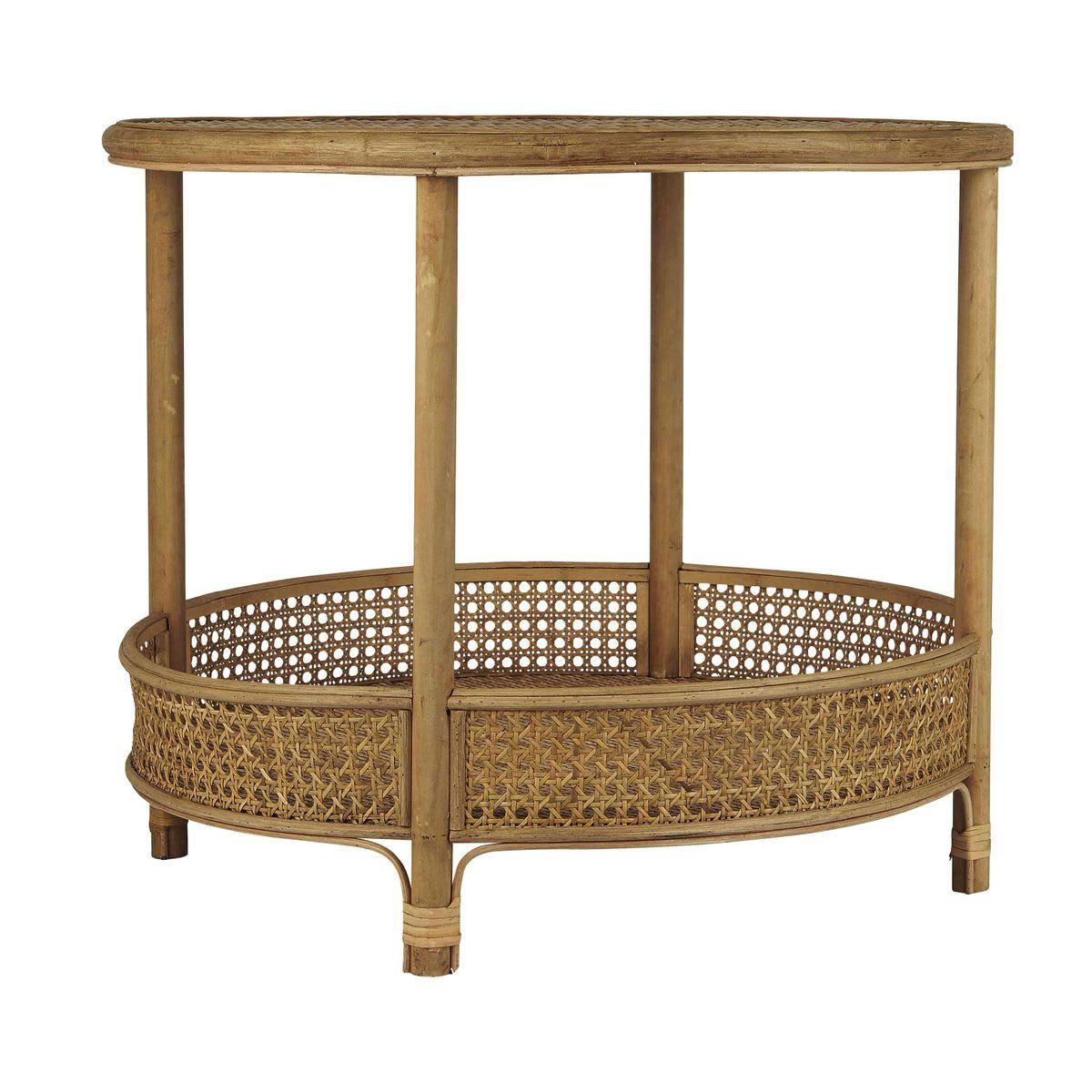 - Table ronde double plateau en rotin naturel