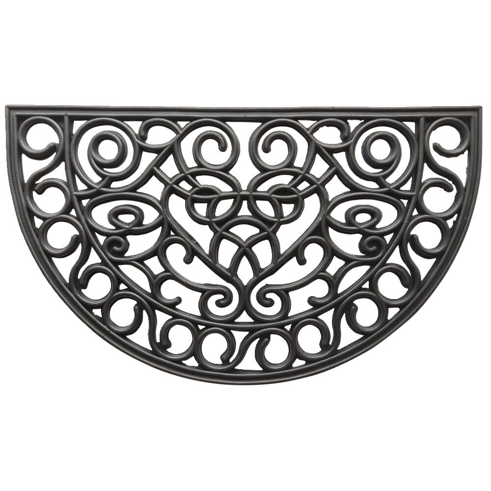 Tapis d'entrée caoutchouc forme demi-lune style fer forgé 45x75cm