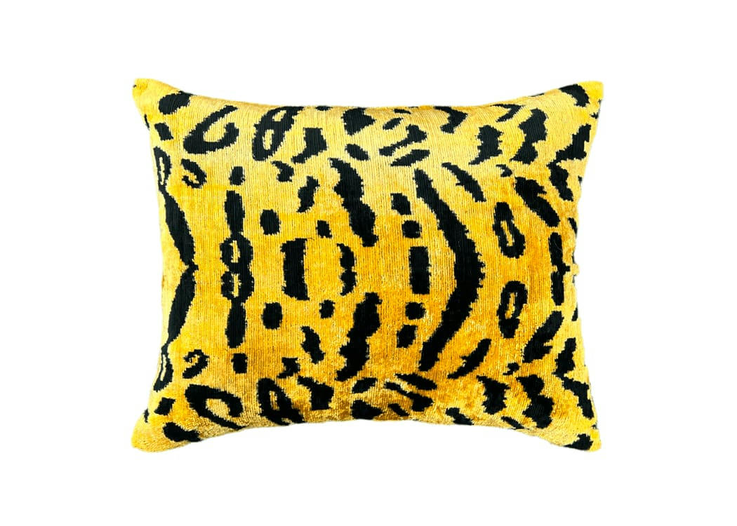 - Housse de coussin velours et soie ikat  40x50 jaune