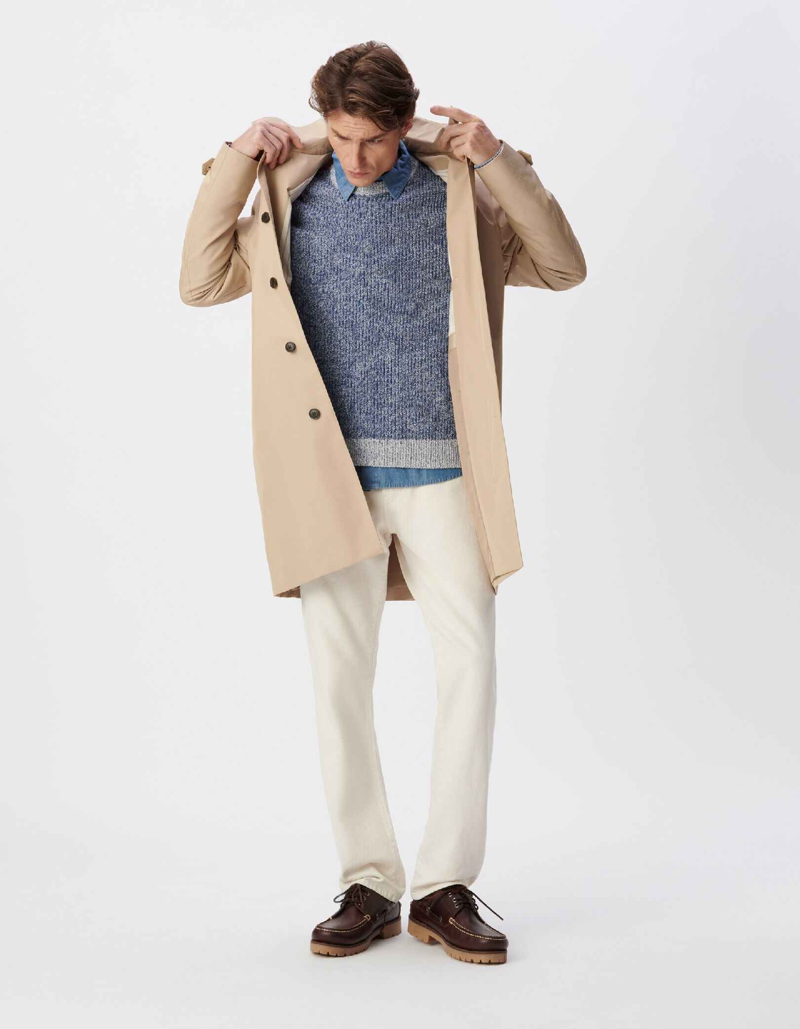 Trench beige attache-col bi-matière Homme