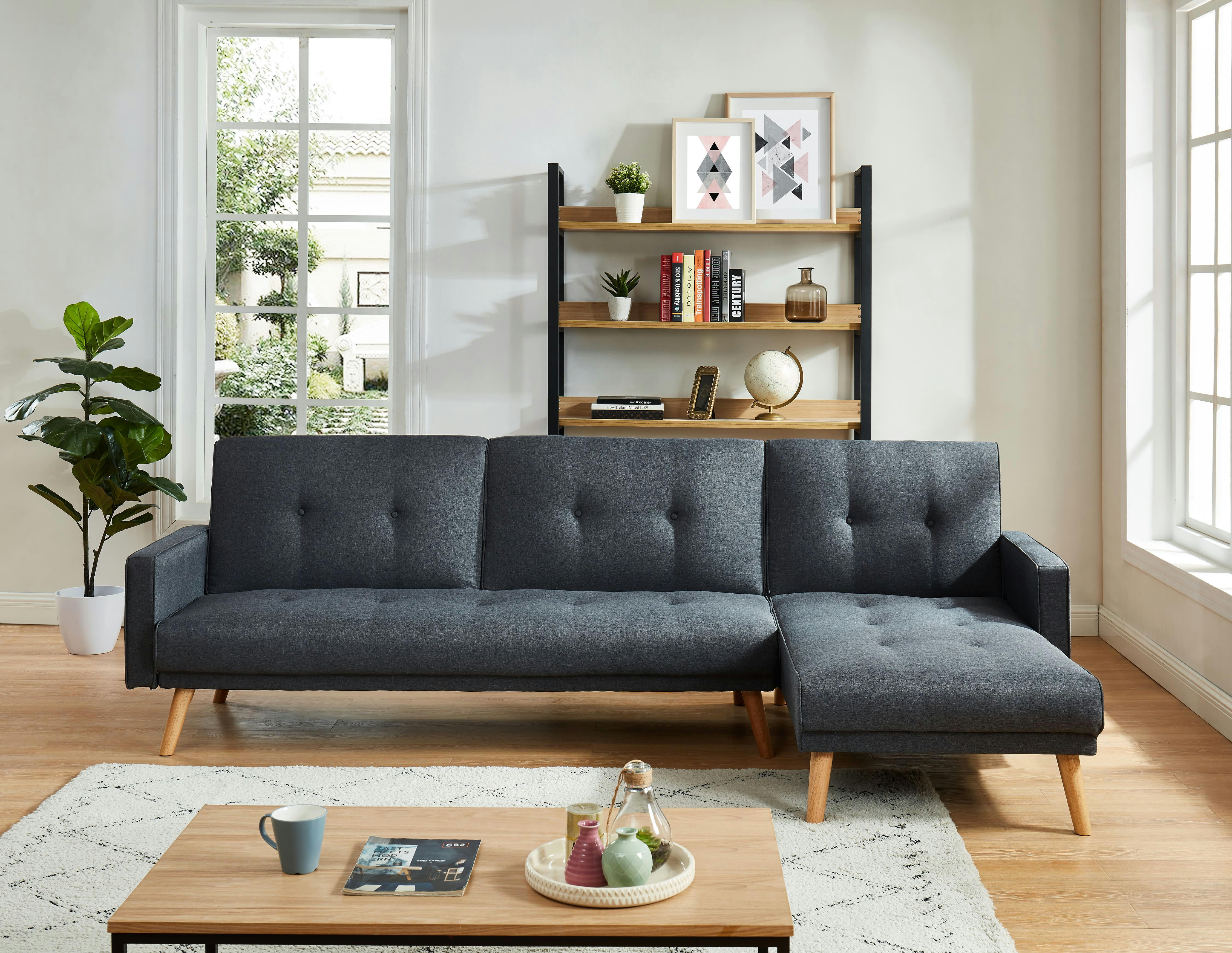 LUXI - Canapé d'angle convertible en tissu 4 places gris anthracite