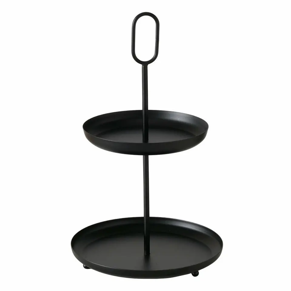 Boltze Etagere 2-laags - zwart - RVS - H34 cm - Hightea/tapas