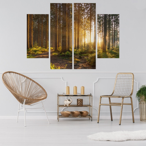 Obraz 4-Częściowy ZACHÓD SŁOŃCA Pejzaż 3D 80x60cm