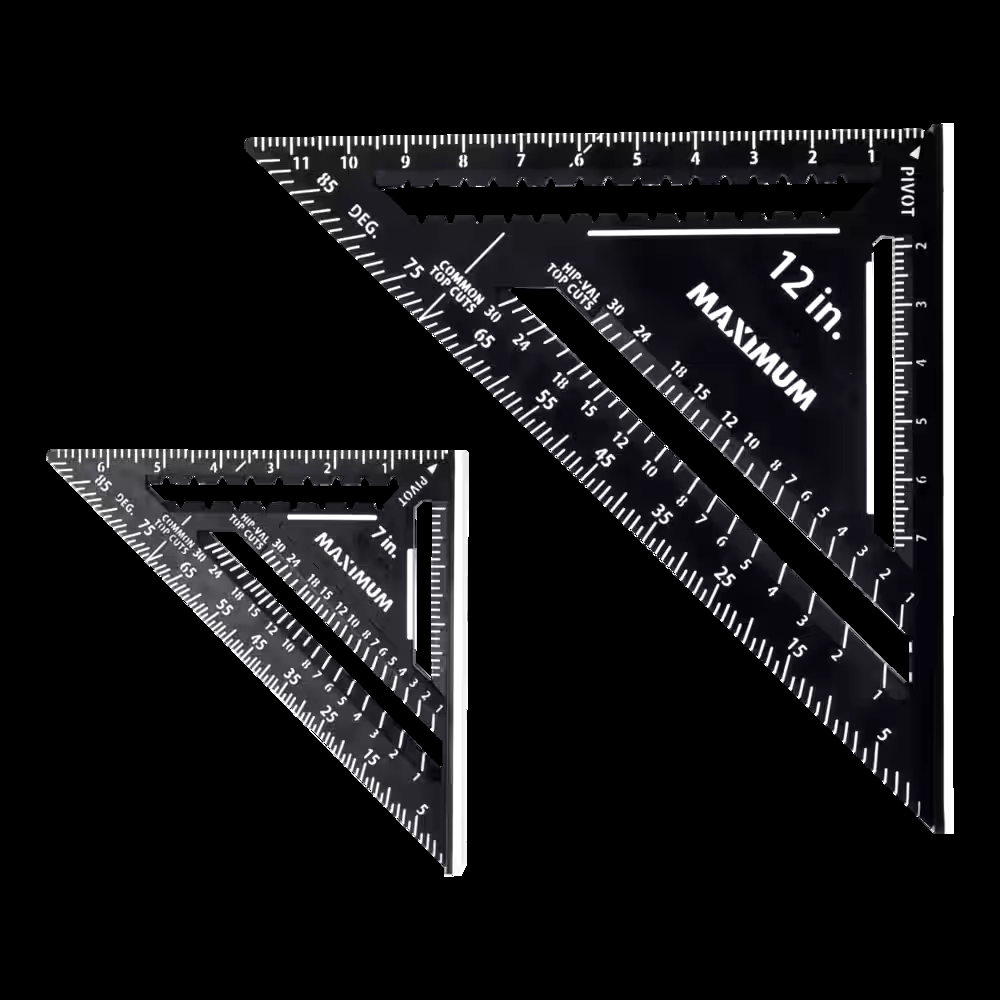 MAXIMUM Plastic Combination Squares, 7-in & 12-in, Black, 2-pc