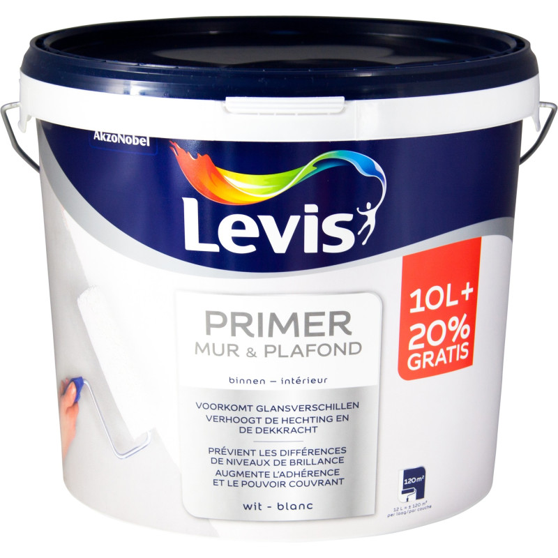 Primer mur et plafond blanc 10   2 L LEVIS