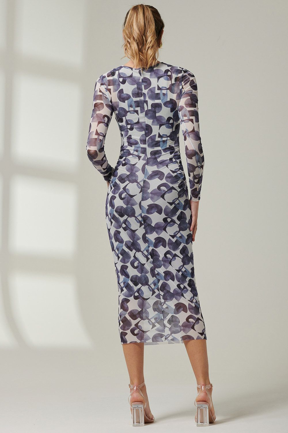 Jolie Moi Mabyn Mesh Long Sleeve Midaxi Dress