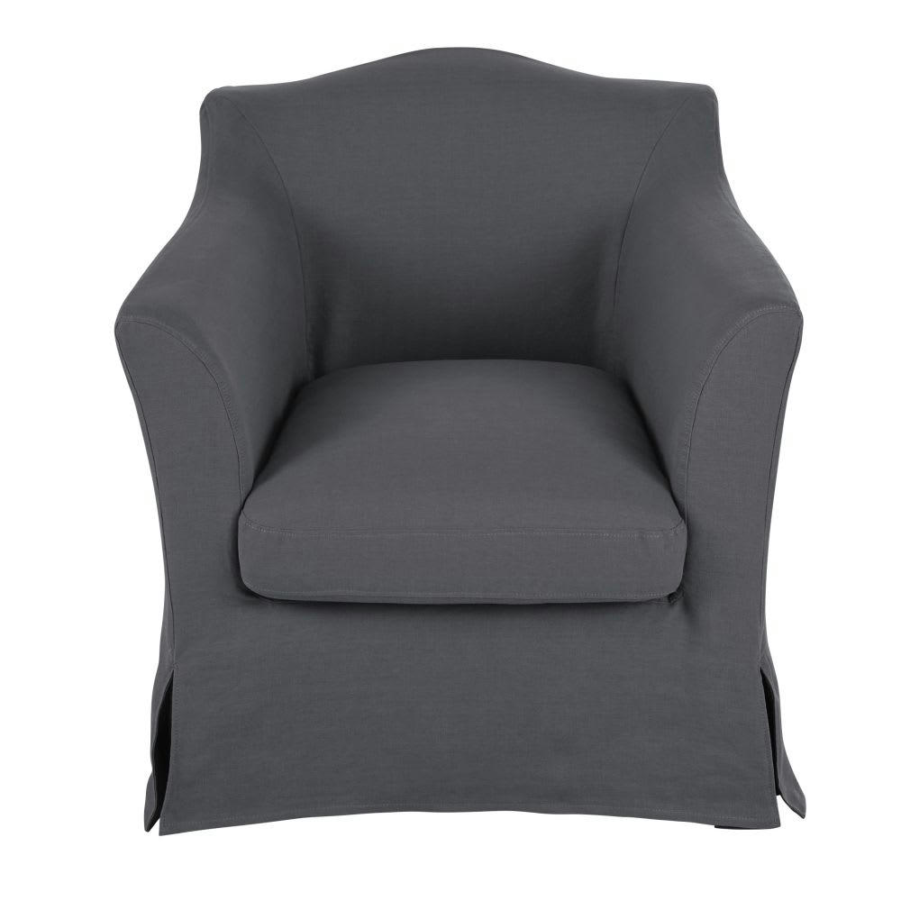 Anaelle - Fauteuil en lin froissé gris anthracite
