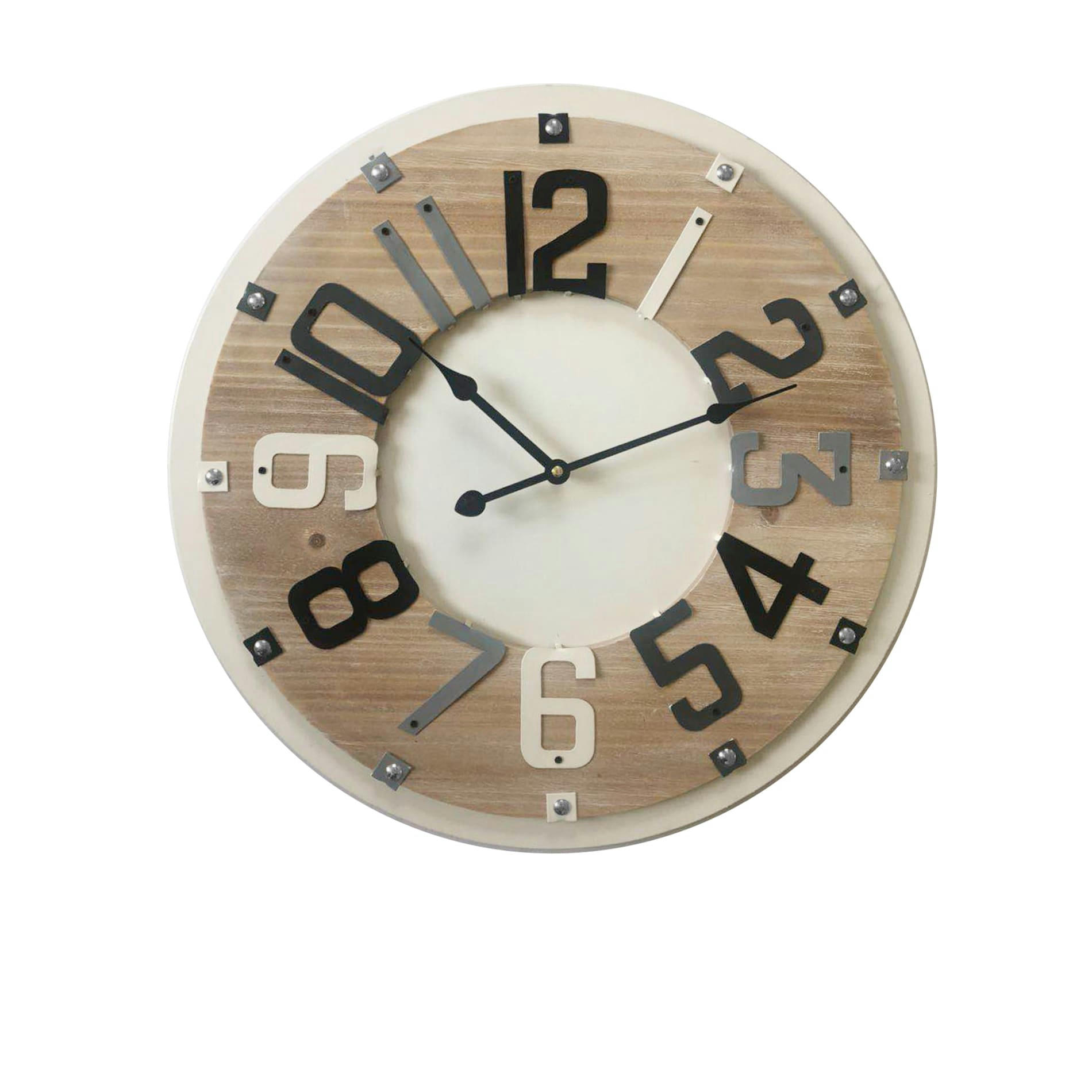 - Horloge murale ronde en MDF marron blanc et noir ø 50 cm