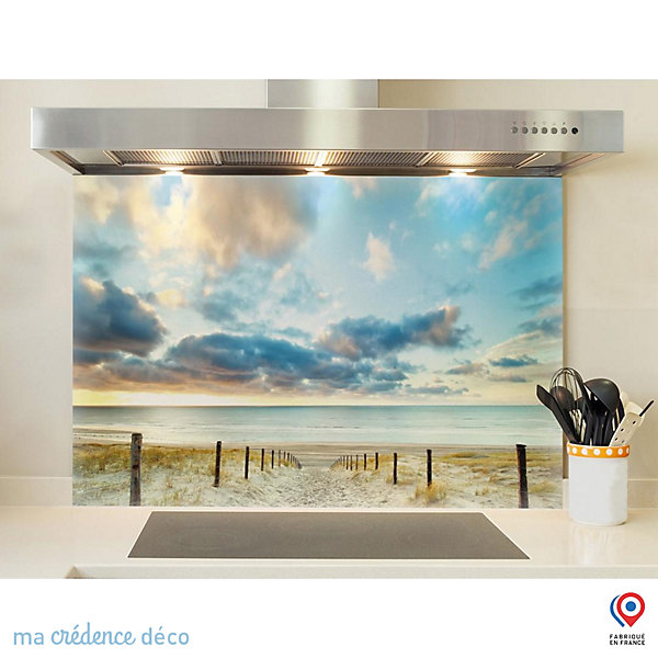 Crédence cuisine fond de hotte Chemin et plage - Verre trempé - L 90 cm x H 60 cm - MaCrédenceDéco