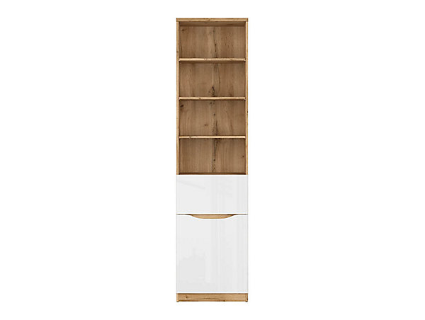 Bibliothèque avec 1 porte, 1 tiroir et 4 étagères,coloris Chêne wotan/Blanc brillant - L. 50 x P. 40 x H. 198 cm