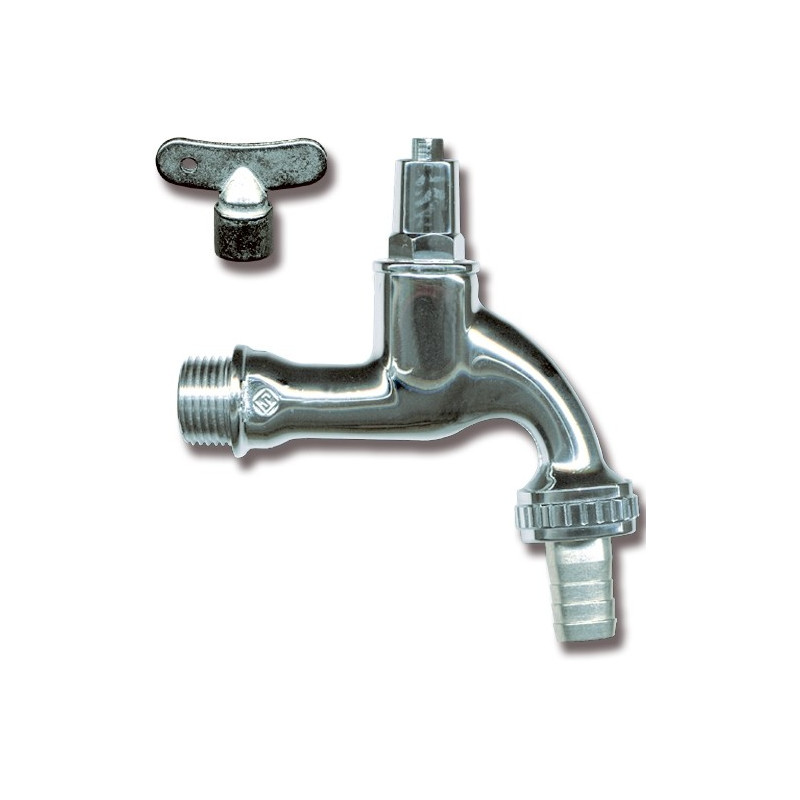 Robinet double service chrome mat avec clé 1/2