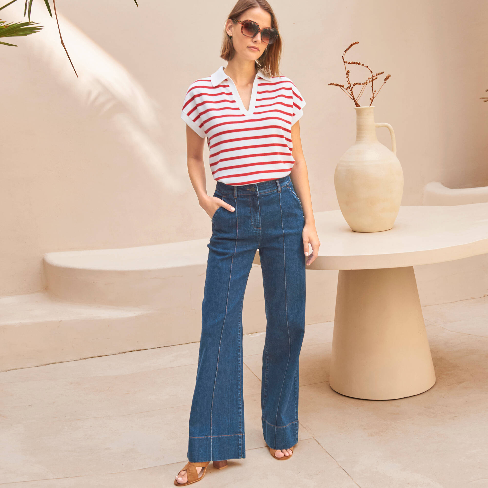 Jean flare à plis
