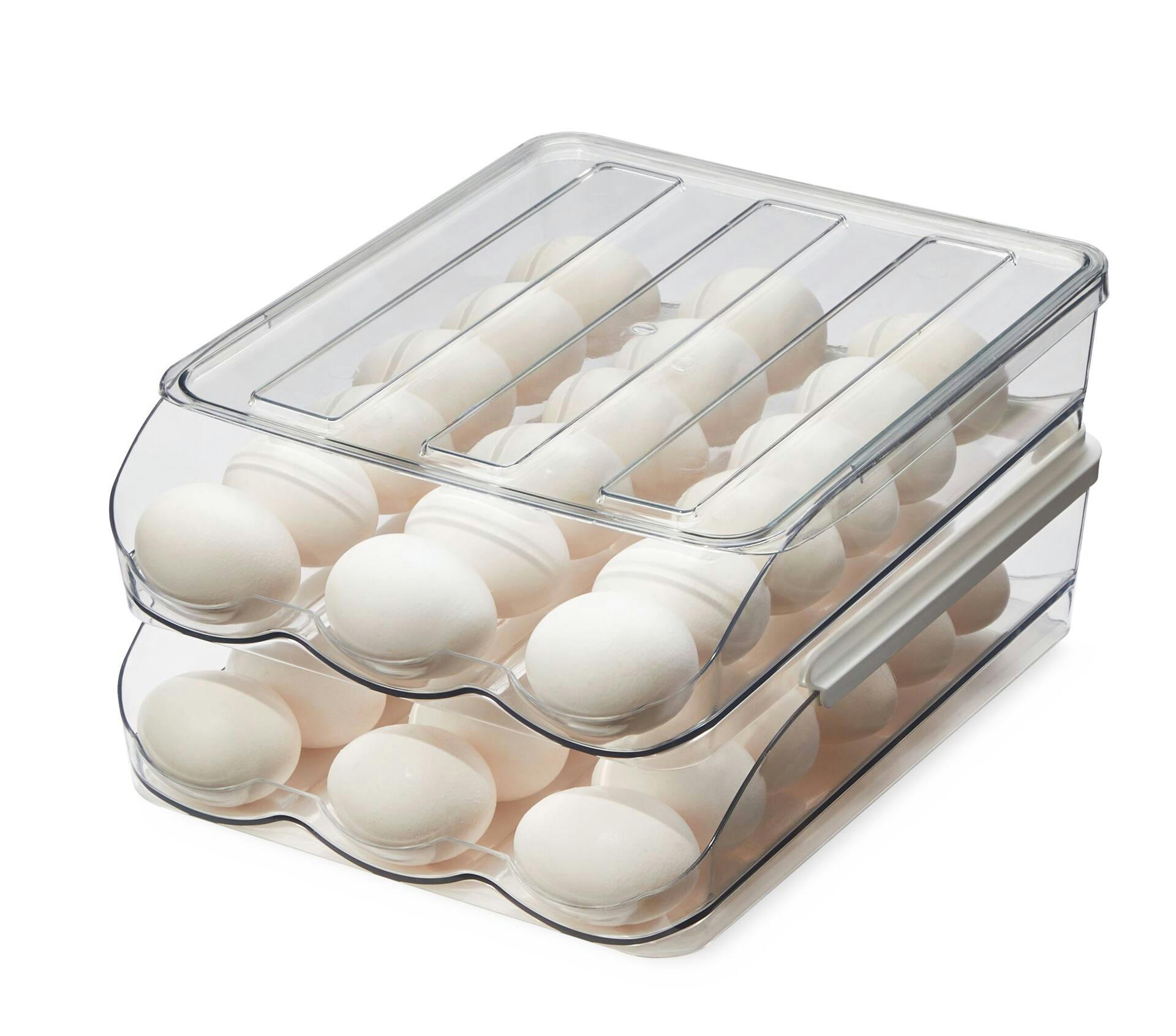 type A Clarity 2-Tier Egg Holder Organizer Bin with Lid, Clear