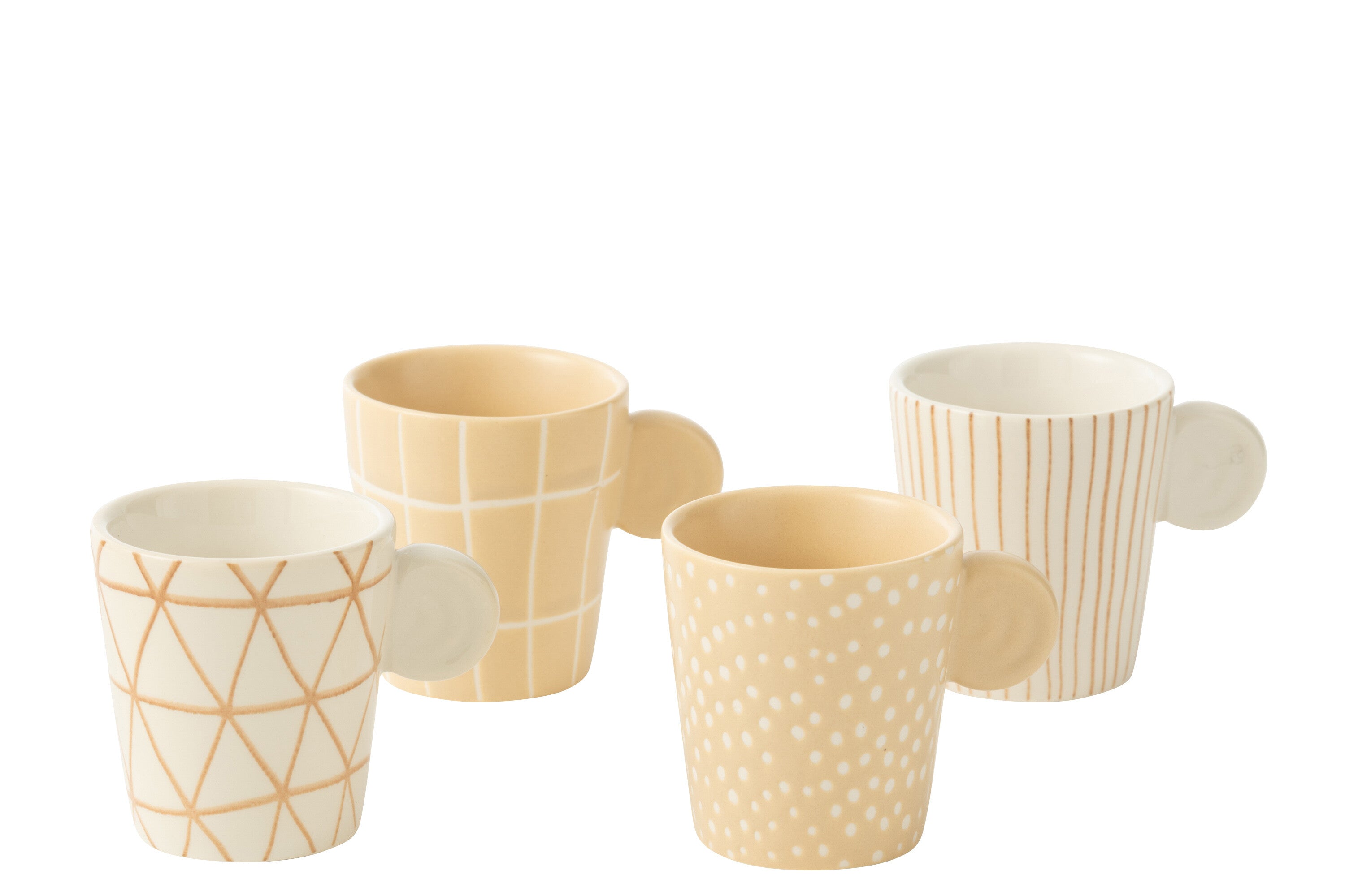 J-Line kopje Met Oor + Bamboubasis - keramiek - wit creme -