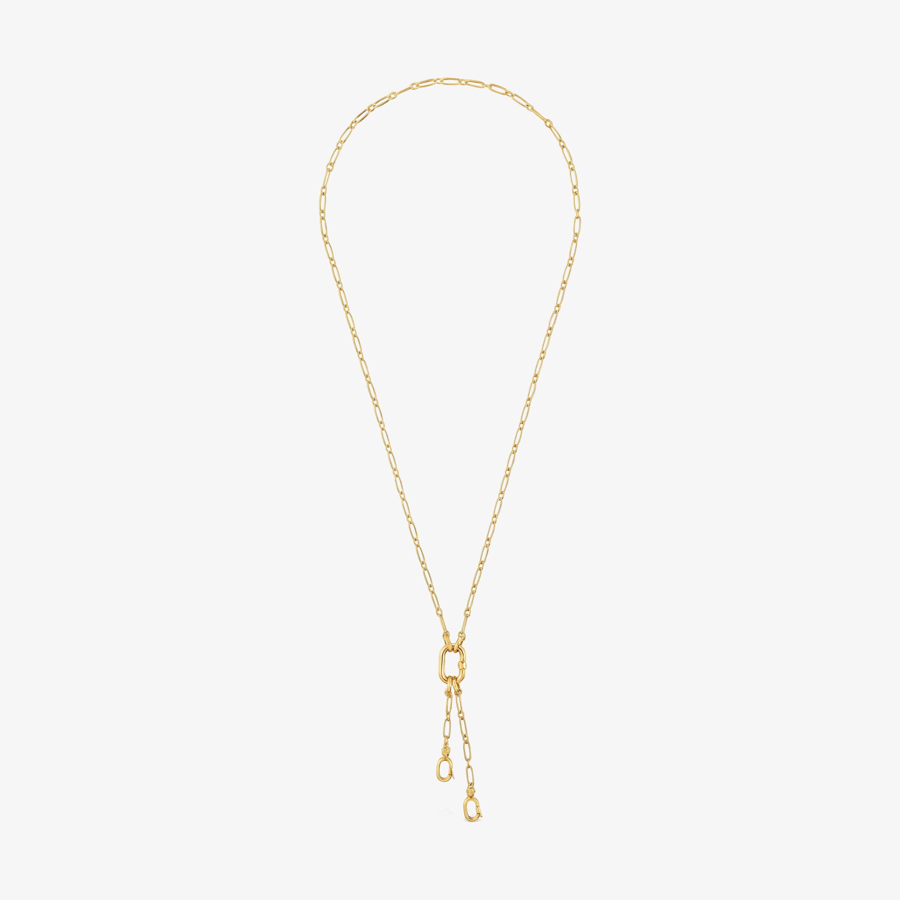 Collar corto con baño de oro 18 kt sobre plata con doble detalle colgante y anilla Hold Oval