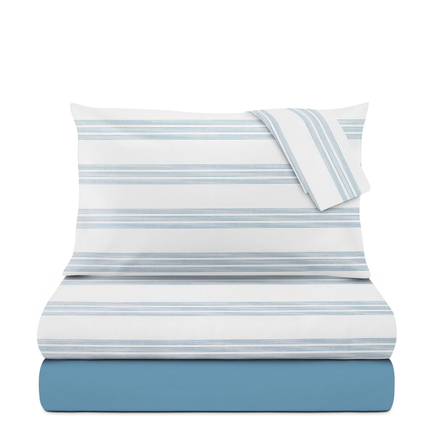 Completo letto matrimoniale righe blu cotone