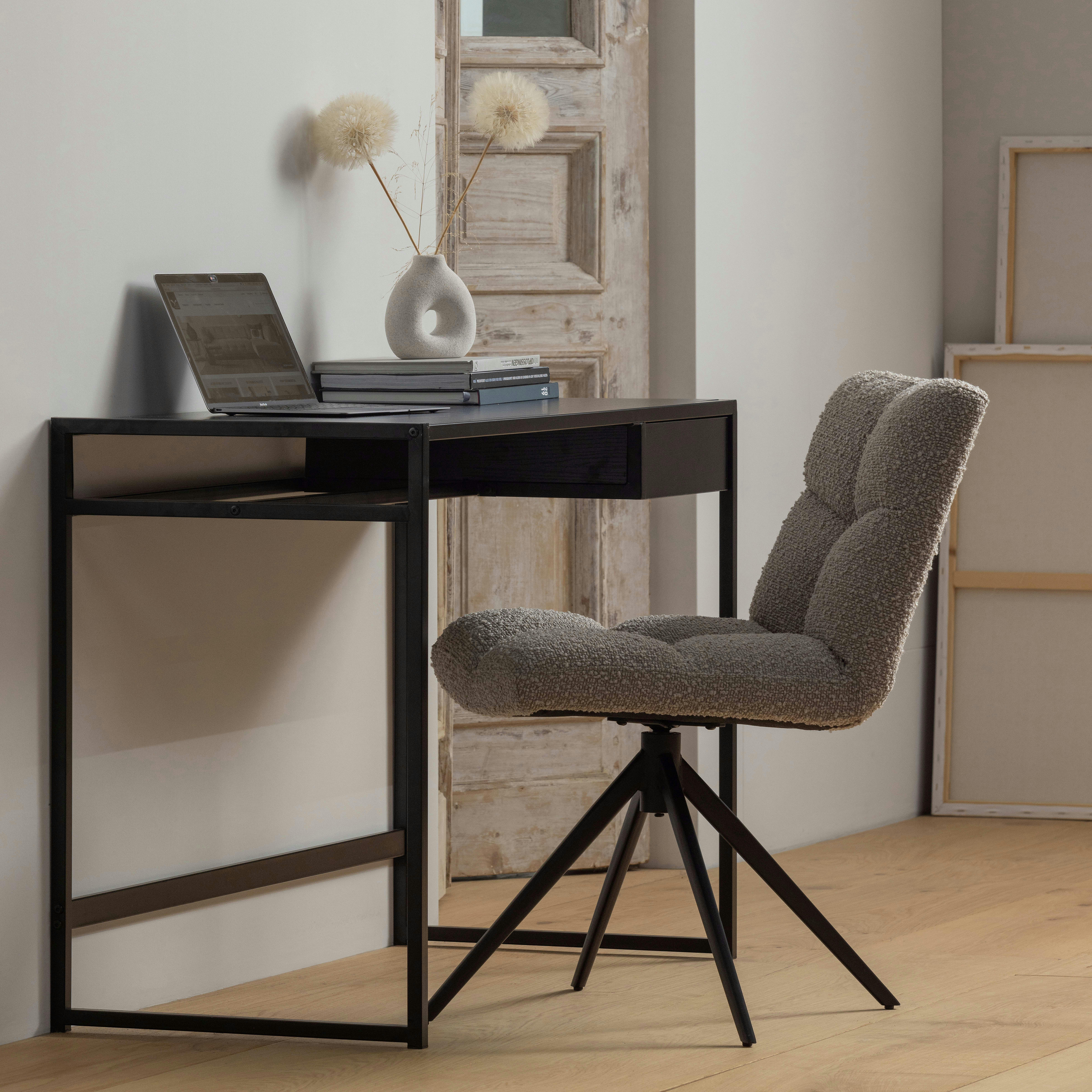 TEUN - Bureau industriel 1 tiroir en métal et mdf noir