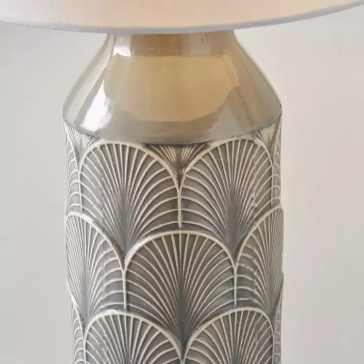 Pacific Bethan Ceramic Embossed Table Lamp - Grey & Ivory