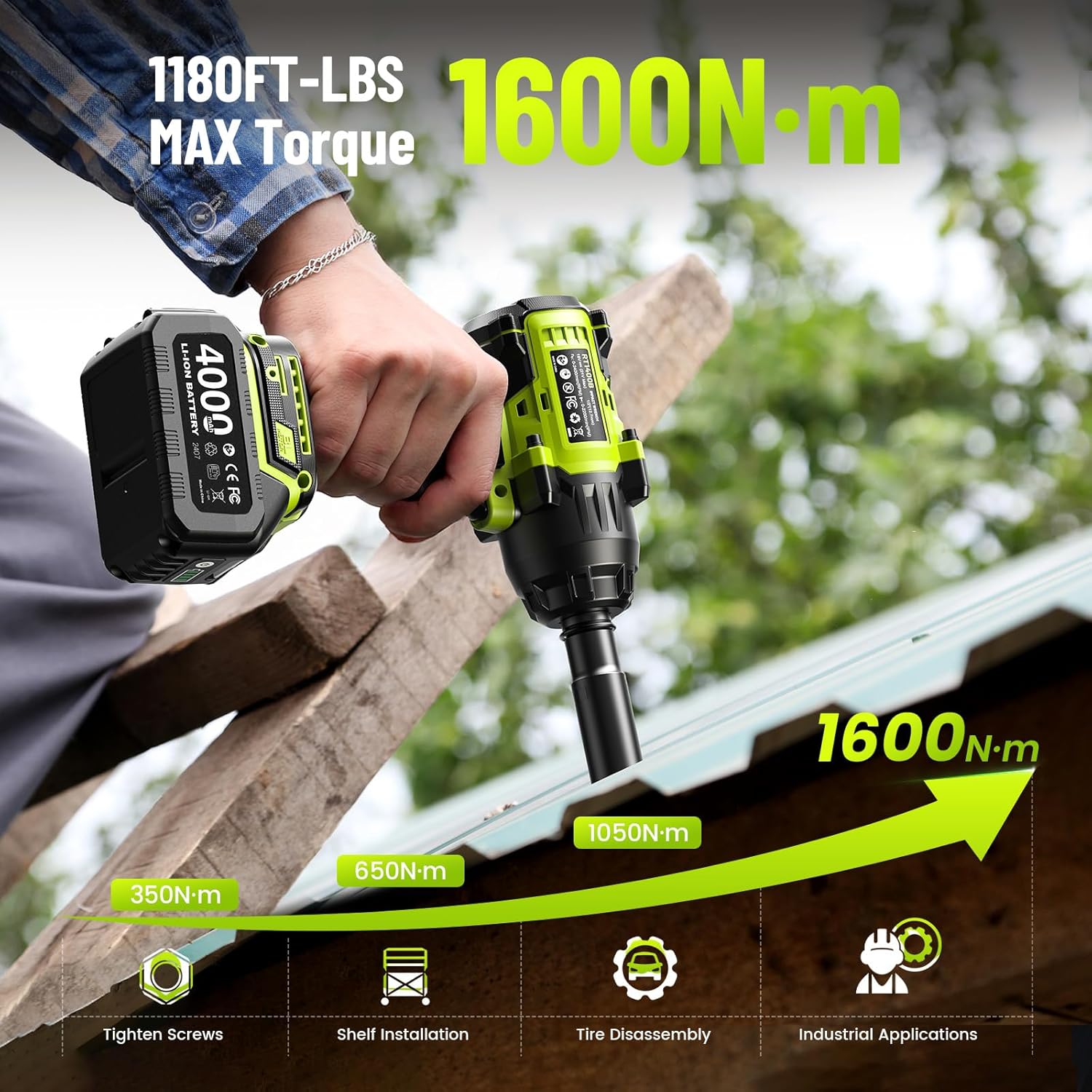 Robustrue 1600N.m (1180ft-lbs) Cordless Impact Wrench, 1/2 High Torque Brushless Impact Gun, 2400RPM Power, 2 x 4.0Ah Batteries, Fast Charger, Impact Wrench for Heavy Duty Truck RV Mower