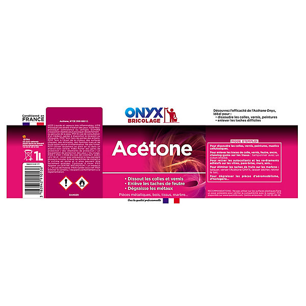 Acétone Onyx dissolvant spécial colle et vernis 1L