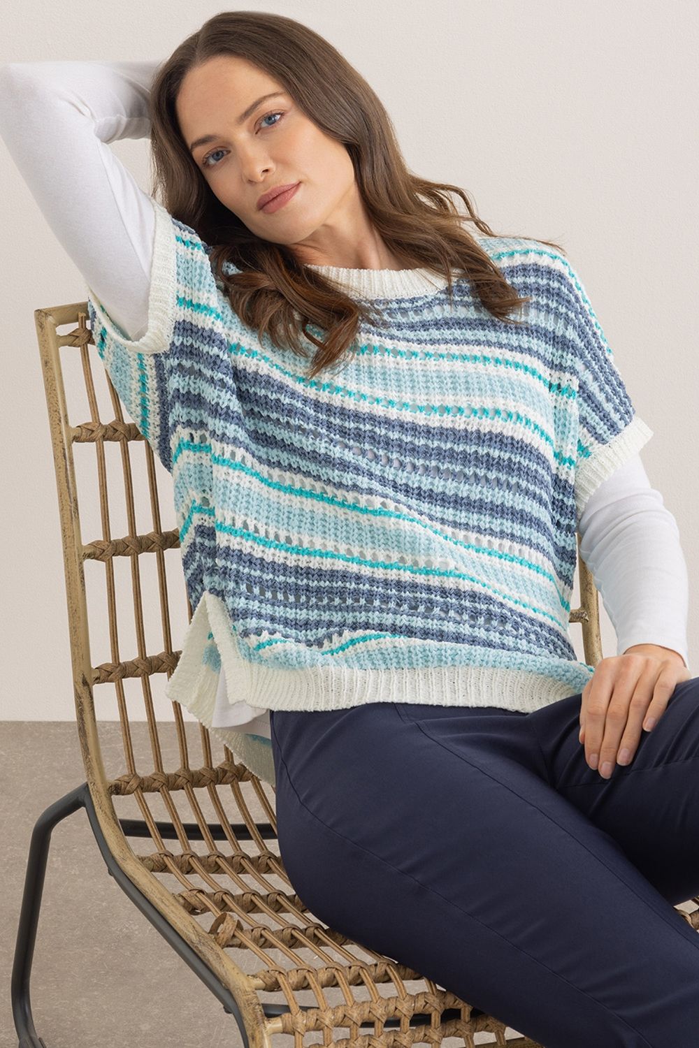 Klass. Striped Tape Yarn Short Sleeve Jumper