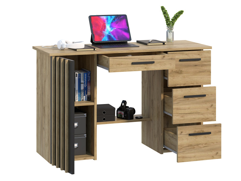 Biurko komputerowe loft z lamelami nowoczesne Montana B120 Dąb Craft Czarny