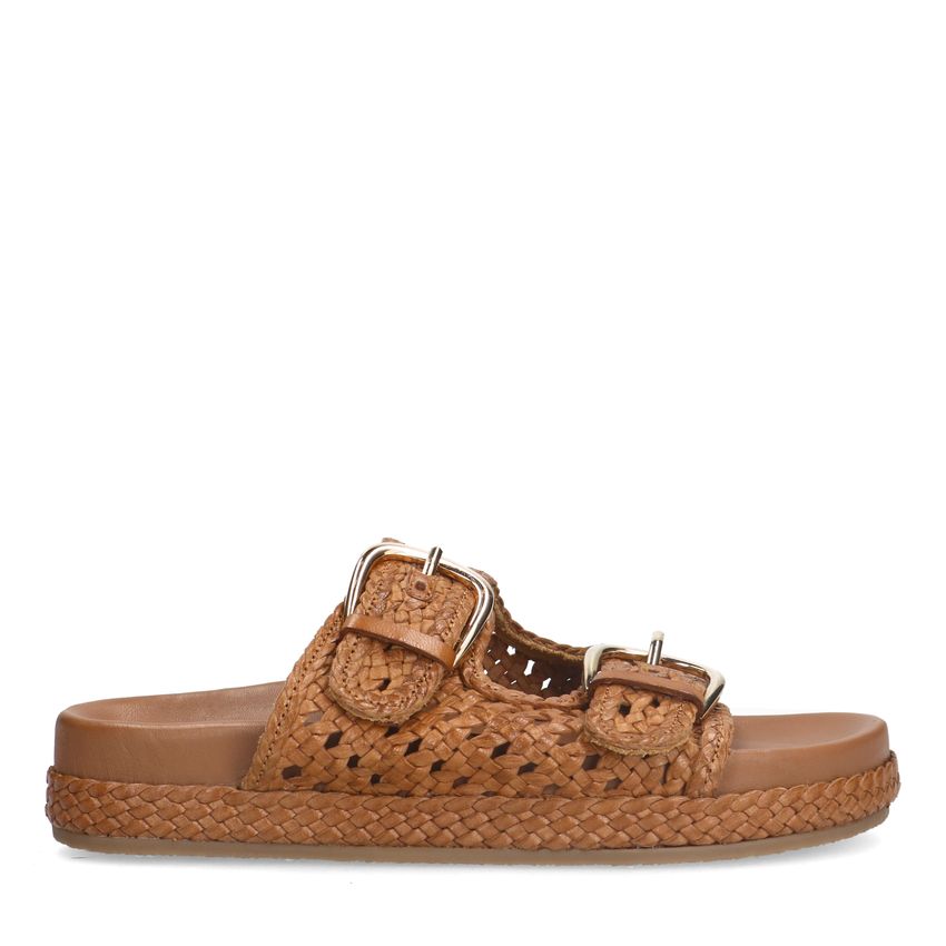 Manfield Cognac leren slippers