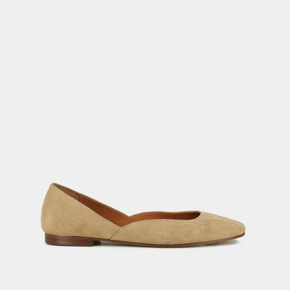 Ballerines décolletées à bouts rondsen croute beige | DOMELIA