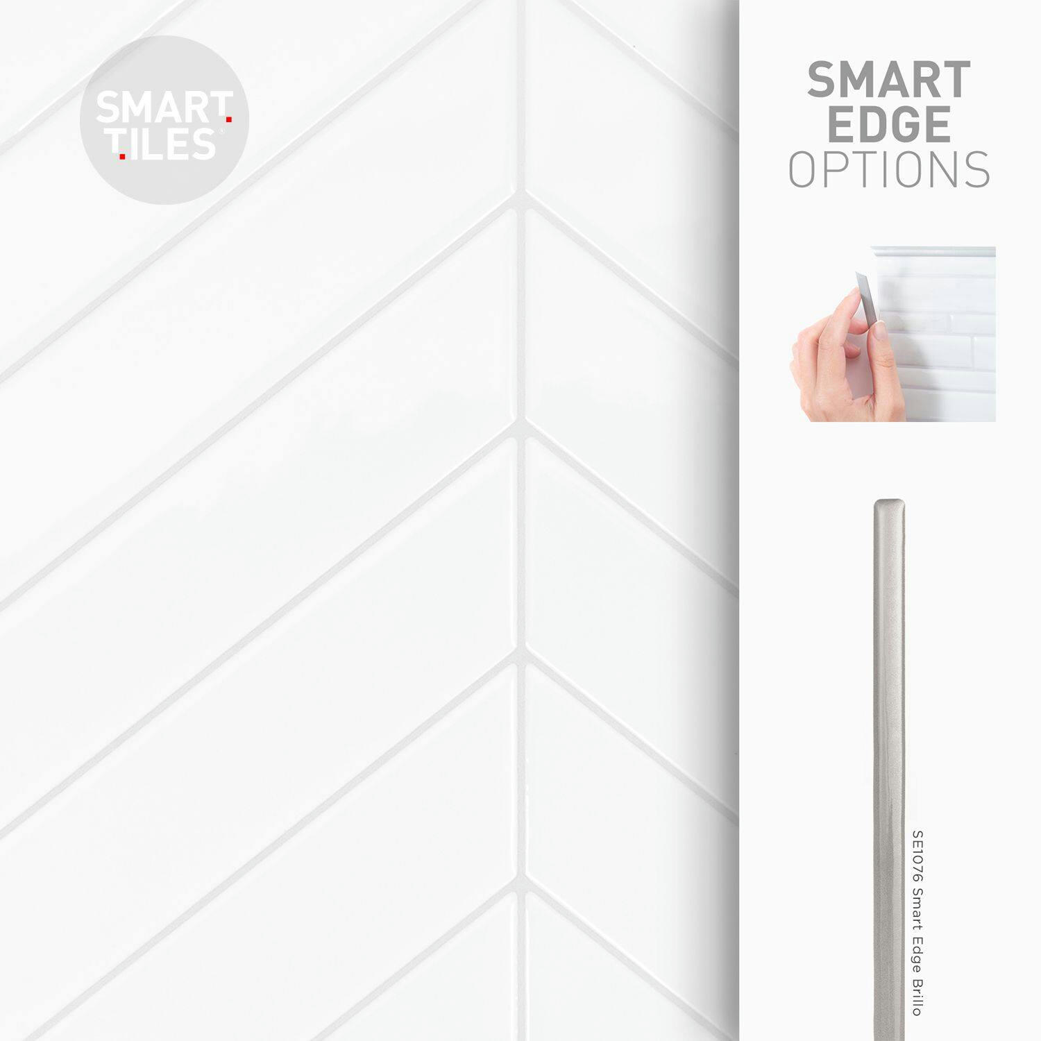 Smart Tiles Peel & Stick Self-Adhesive DIY Kitchen & Bathroom Wall Tiles, Block Chevron White, 2-pk