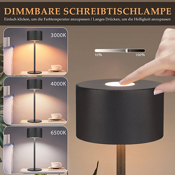Nettlife lampe de table led sans fil, lot de 2 : lampe de table tactile à intensité variable avec 3 températures de couleur