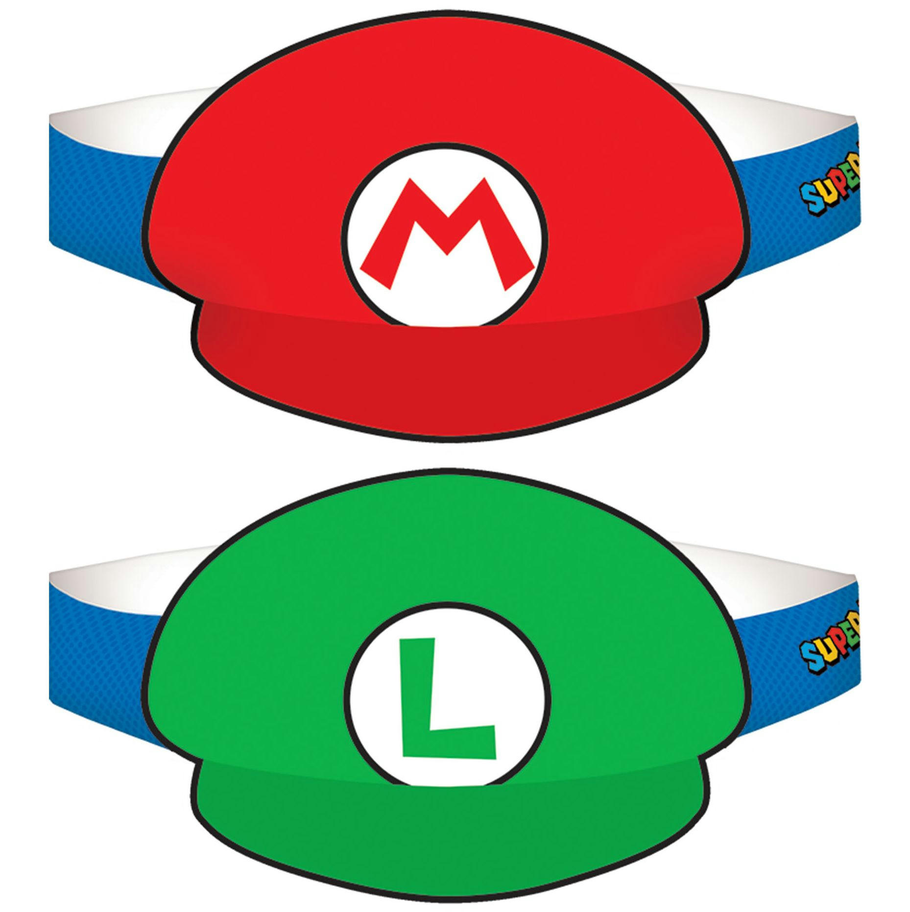 Nintendo Super Mario Bros Mario & Luigi Headband Hats, Red/Green, One Size, 8-pk, Wearable Accessories for Birthdays