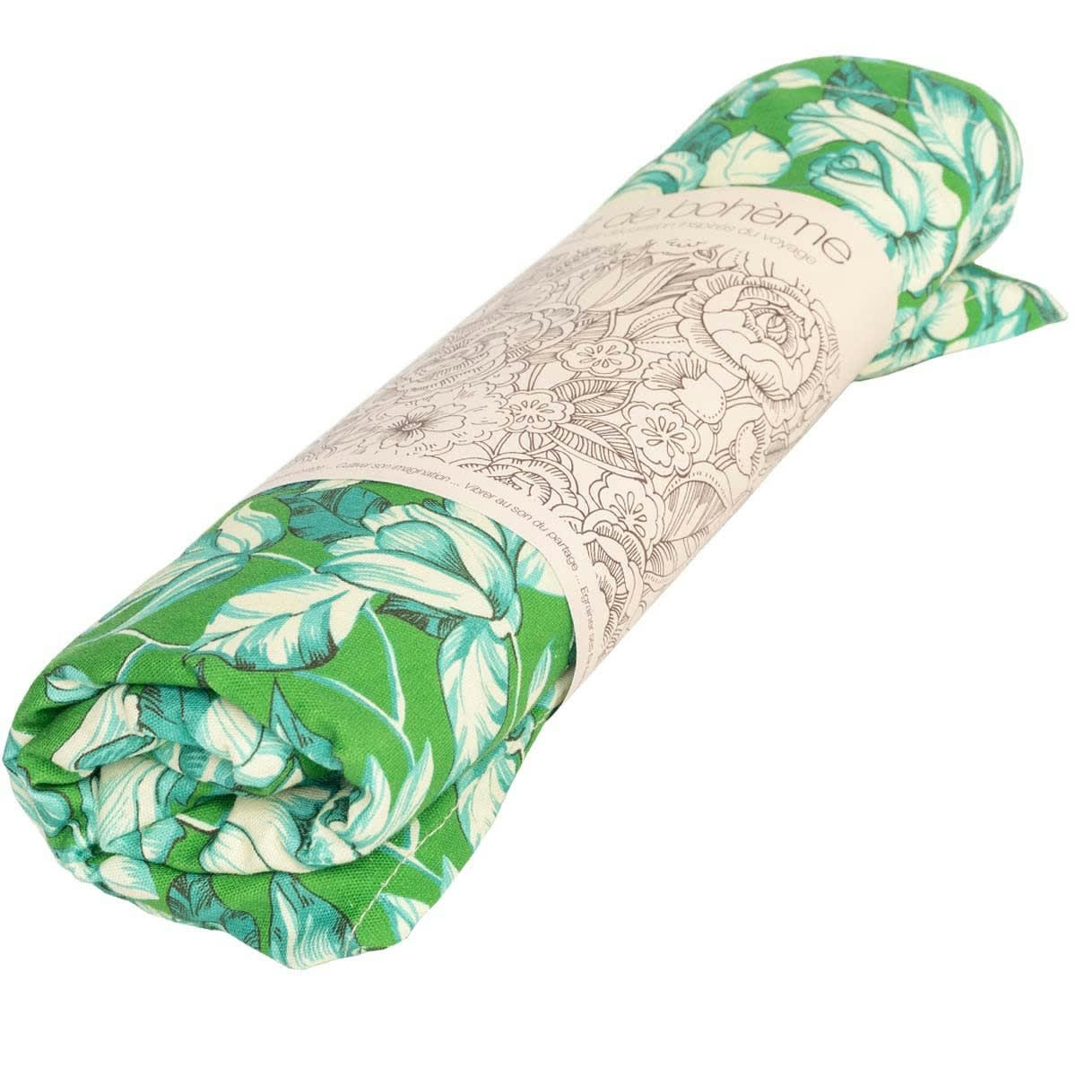 APONI - Nappe grand format en coton imprimé fleuri vert 140x235