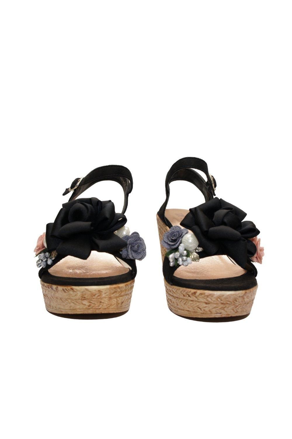 IVACHY Floral and Pearl Espadrille Style Platform Wedge Party Sandals