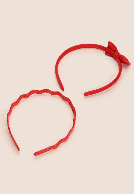 Girls 2pk Red Bow & Wavy Headbands