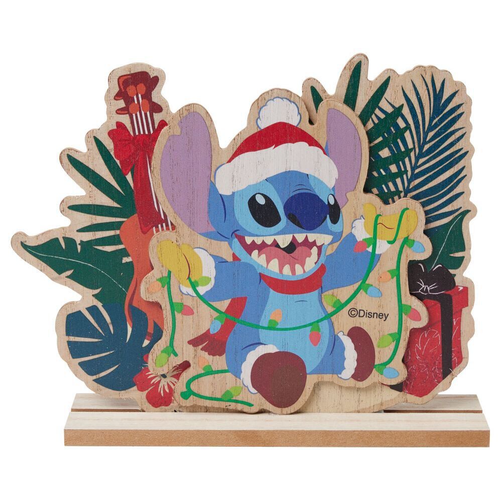 Décoration Disney à poser Stitch No&euml;l bois L23xH19,5cm