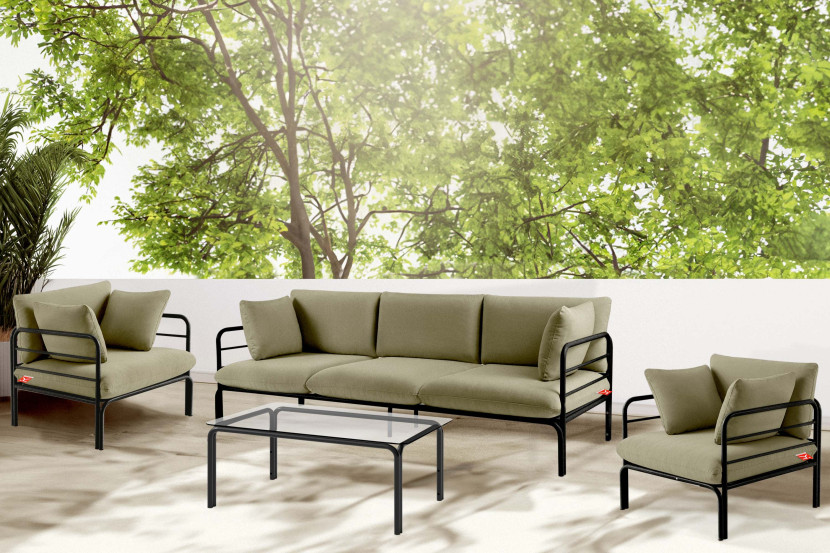 KONSIMO RAMBE Zestaw mebli ogrodowych 2x fotel   sofa trzyosobowa   stolik