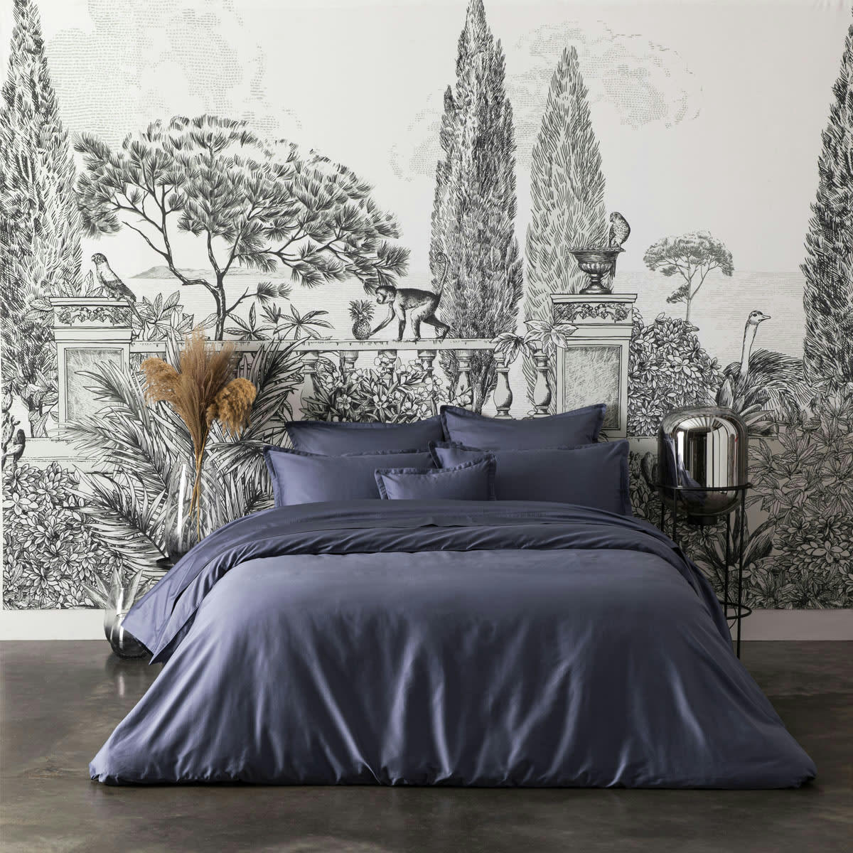 TEOPHILE - Housse de couette en satin de coton marine 200x200