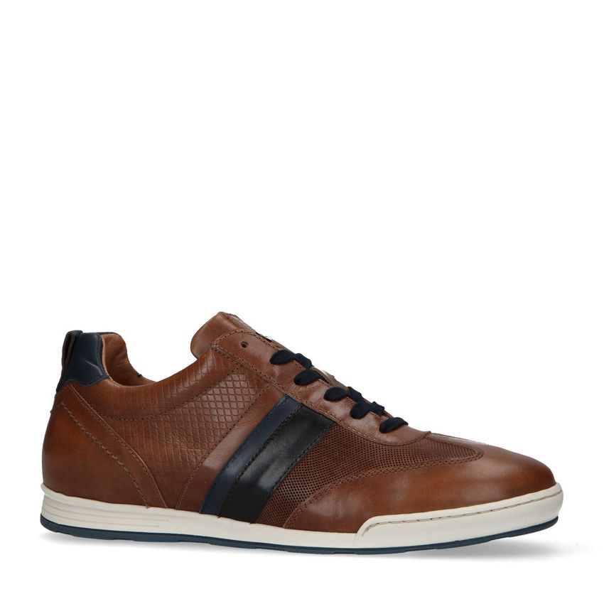 No Stress Cognac leren sneakers met details