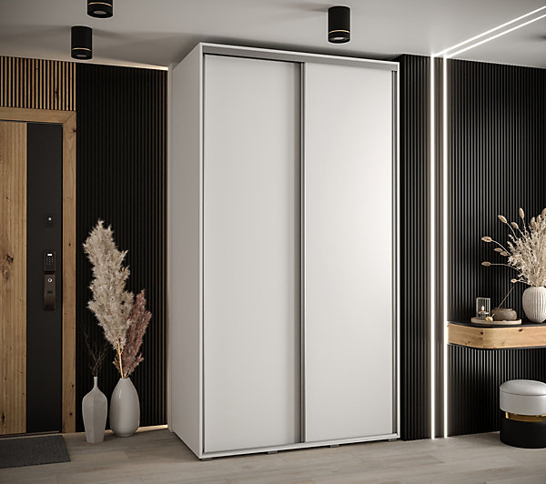 Armoire Cannes 1 à Portes Coulissantes 205,2/130/60 2 Portes (blanc,blanc.argent)